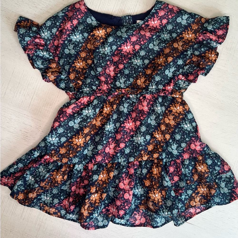 Janie and Jack Diagonal Floral Stripe Ruffle Dress